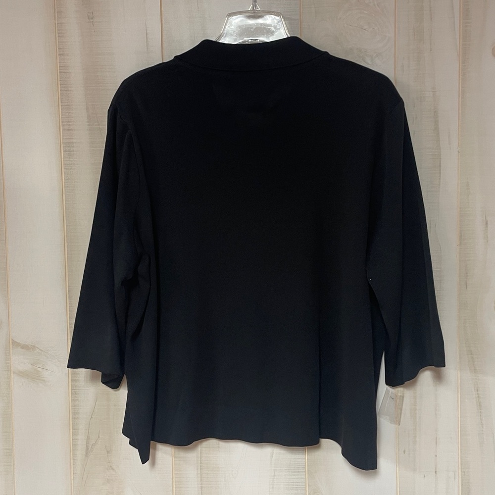 Exclusively Misook Black Button Down 3/4  Sleeve knit Top Sz XL - Picture 2 of 7